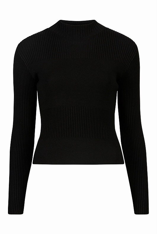 High Neck Textured Knit - Black