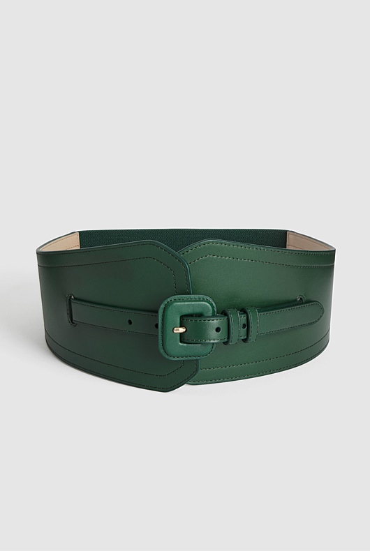 Double Belt Leather Corset - Teal Green