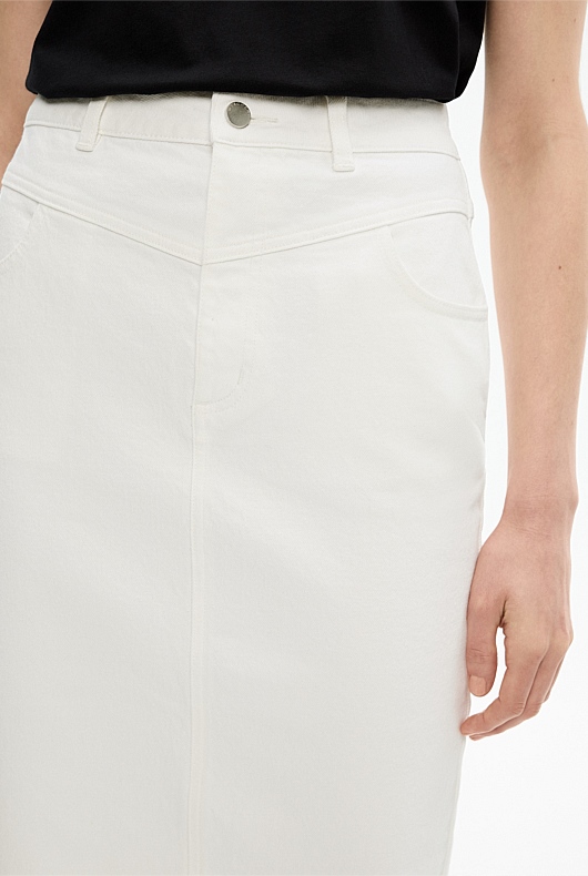 Yoke Front Longline Denim Skirt - Parchment