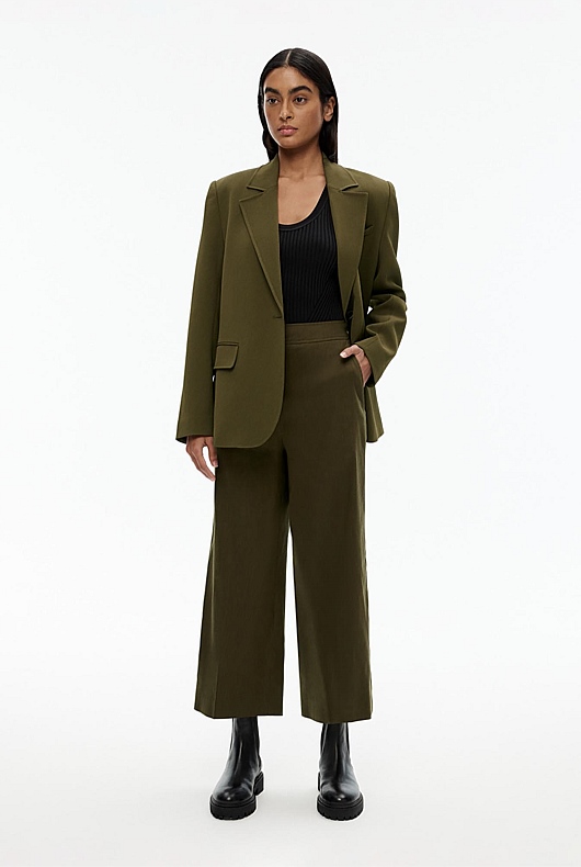 Stretch Linen Blend Crop Pant - Jungle