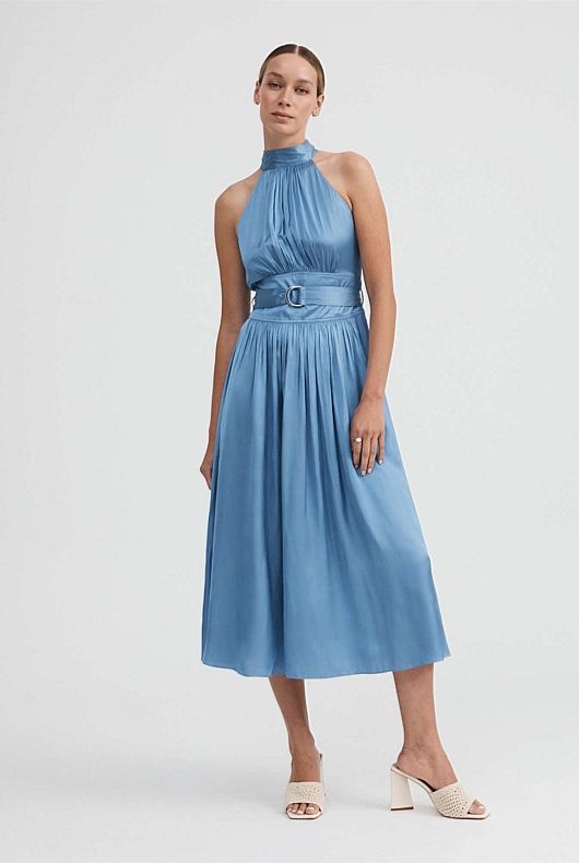 Belted Midi Dress - Dusty Blue
