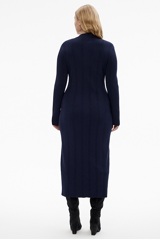 Crepe Henley Knit Dress - Blue Night