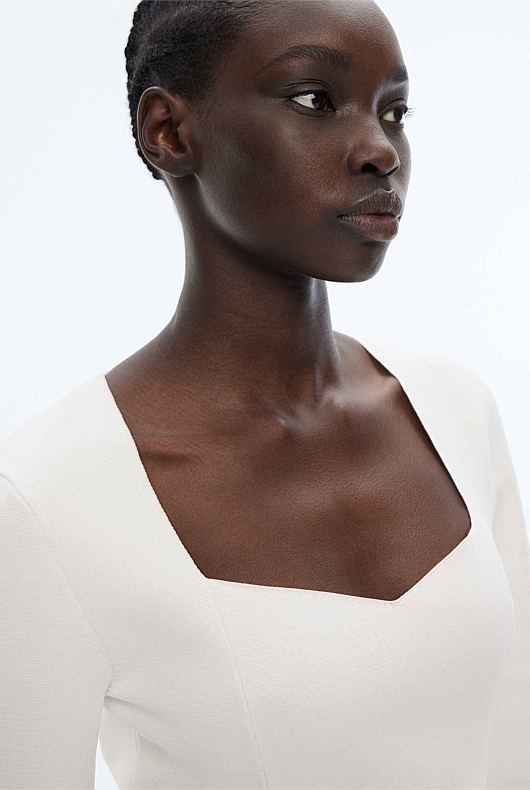 Crepe Sweetheart Long Sleeve Knit - Chalk