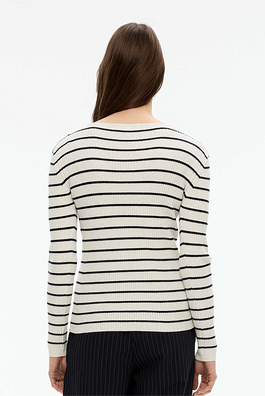 Stripe Boat Neck Knit - Ink