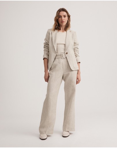 Witchery Yarn Dye Linen Belted Trouser