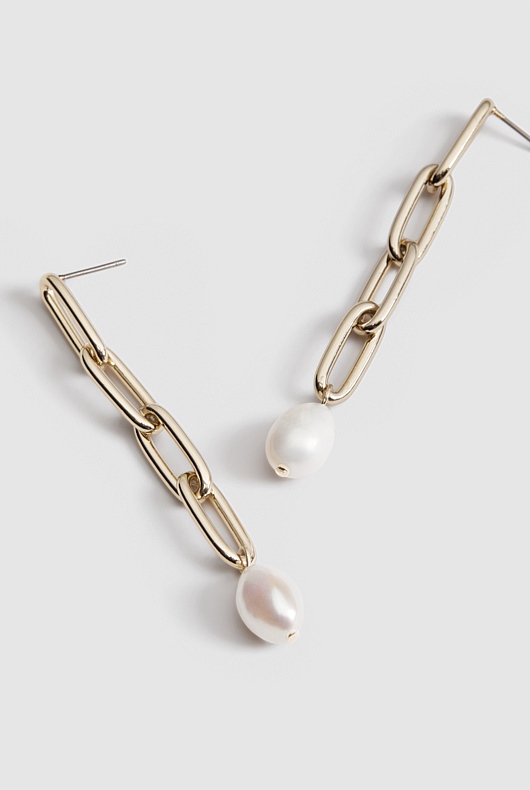 Freshwater Pearl Chain Drop Earring - Soft Gold