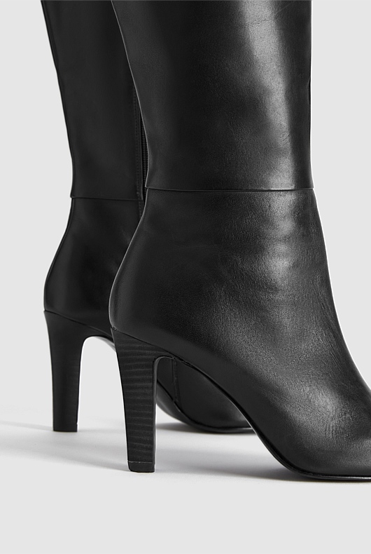 Knee High Leather Boot - Black