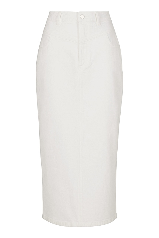 Yoke Front Longline Denim Skirt - Parchment