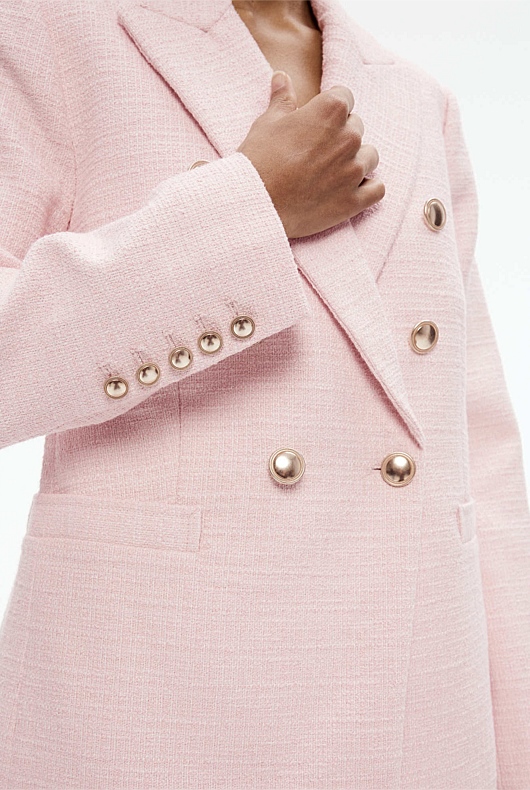 Boucle Double-Breasted Blazer - Soft Pink