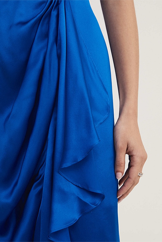 Silk Draped Front Skirt - Bold Blue