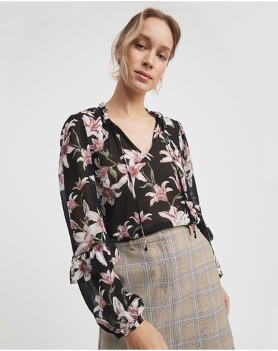 Witchery Lily Print Ruffle Detail Blouse