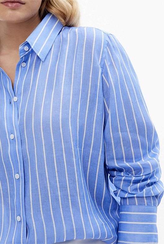 French Linen Stripe Shirt - Vivid Blue