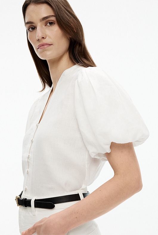 Hemp Puff Sleeve Blouse - Chalk