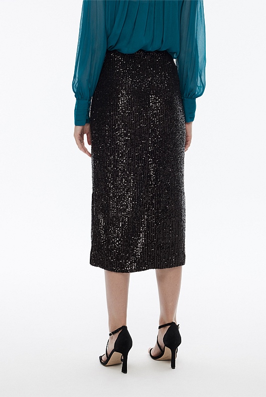 Sequin Slip Skirt - Black