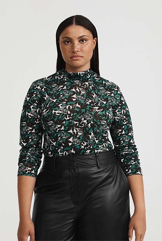 Mesh Folk Blossom Top - Foliage