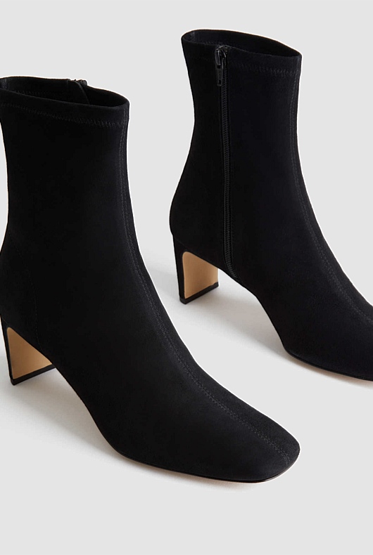 Suede 65mm Heel Bootie - Black