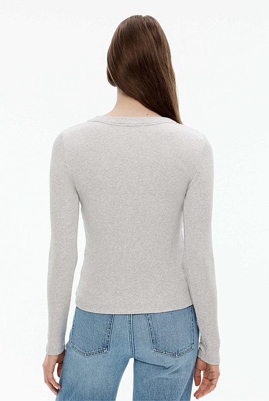 Long Sleeve Rib Top - Light Grey Marle