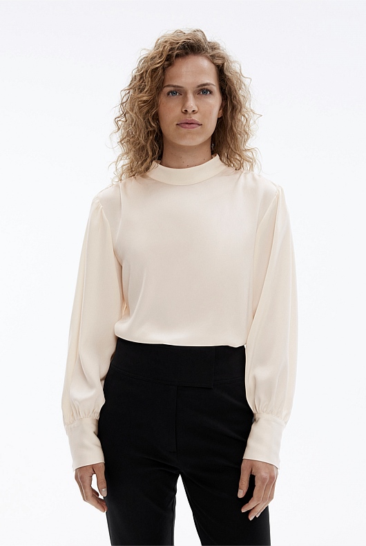 Acetate High Neck Blouse - Cream