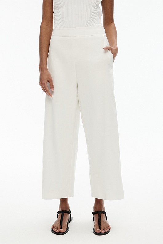 Stretch Linen Blend Crop Pant - Chalk