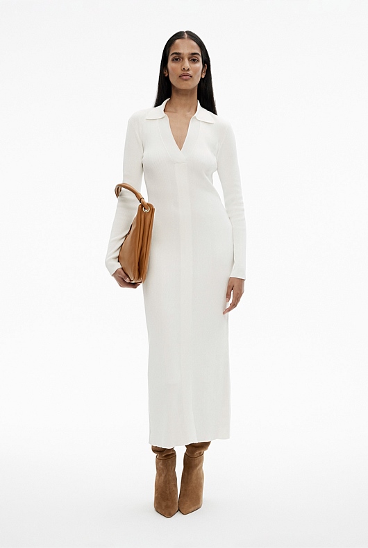 Crepe Henley Knit Dress - Chalk