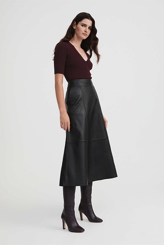 Knee High Leather Boot - Plum