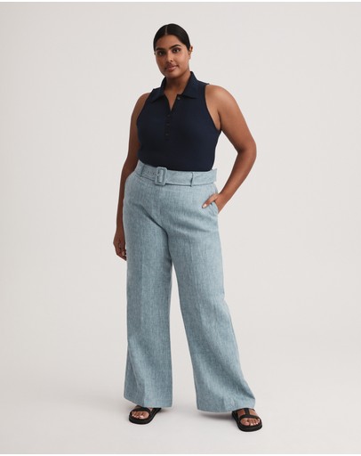 Witchery Yarn Dye Linen Belted Trouser