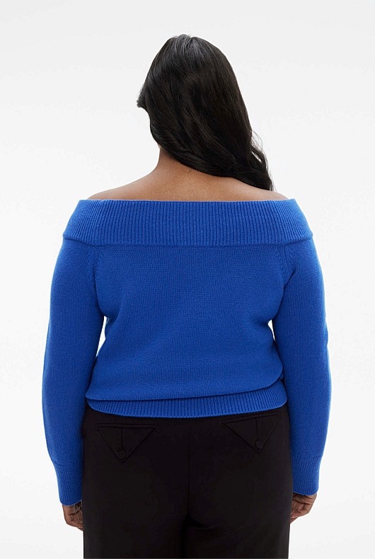 Merino Off Shoulder Knit - Bold Blue