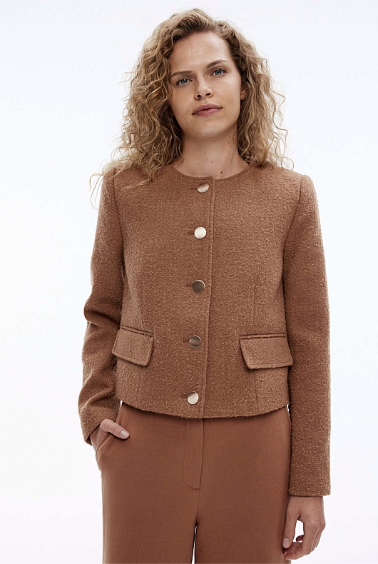 Wool Blend Textured Jacket - Camel