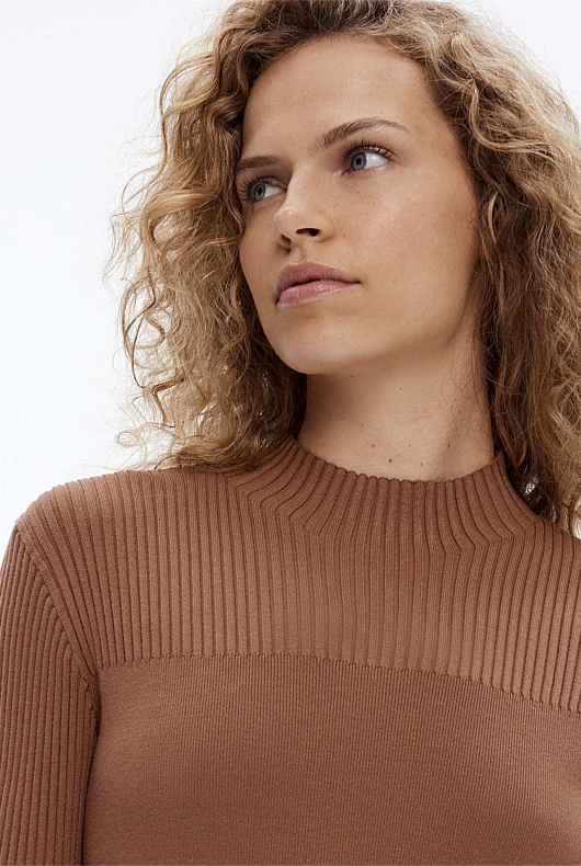 High Neck Textured Knit - Camel