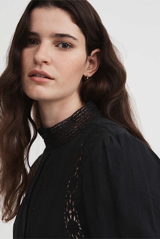 Lace Detail Shirt - Black