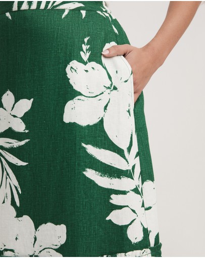 Witchery Green Tropical Linen Tie Skirt