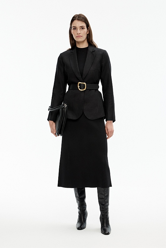 Rib Mock Neck Knit Dress - Black