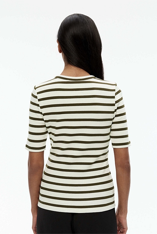 Stripe Crew Rib Tee - Vine Green
