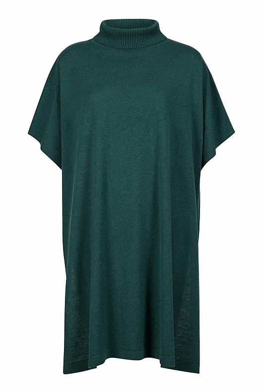 Silk Merino Longline Poncho - Petrol Green