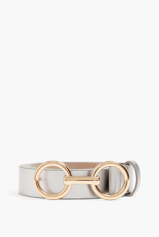 Snaffle Metallic Leather Belt - Silver