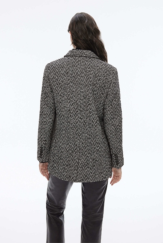 Wool Blend Herringbone Double-Breasted Blazer - Onyx