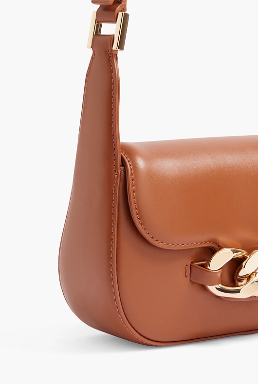 Chain Detail Leather Bag - Cinnamon
