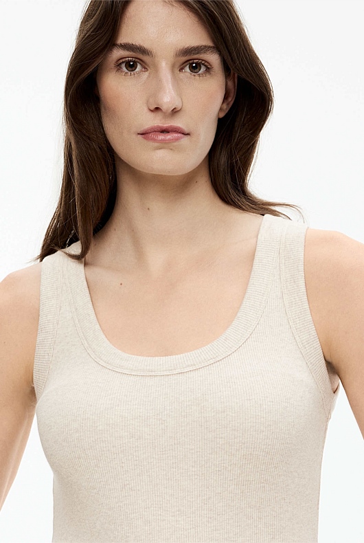 Cotton Scoop Neck Tank - Oatmeal Marle