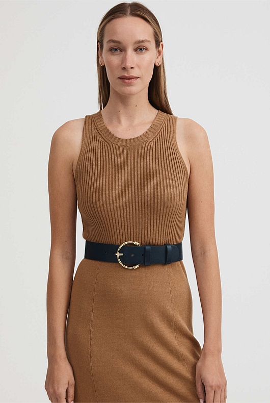 Knot Buckle Leather Belt - Navy