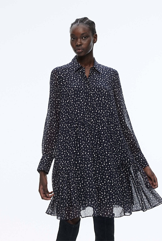 Abstract Animal Shirt Dress - Slate Navy
