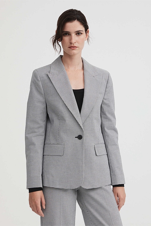 Cotton Blend Yarn Dye Single Breasted Blazer - Ash Grey