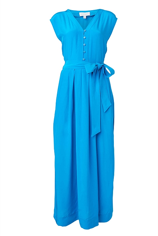 Viscose Button Through Dress - Cyan