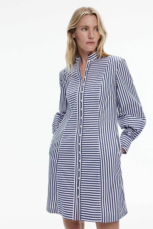 Cotton Stripe Mini Dress - Flint Blue