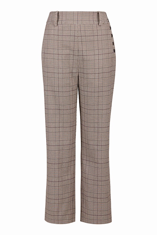 Check Side Button Pant - Mocha