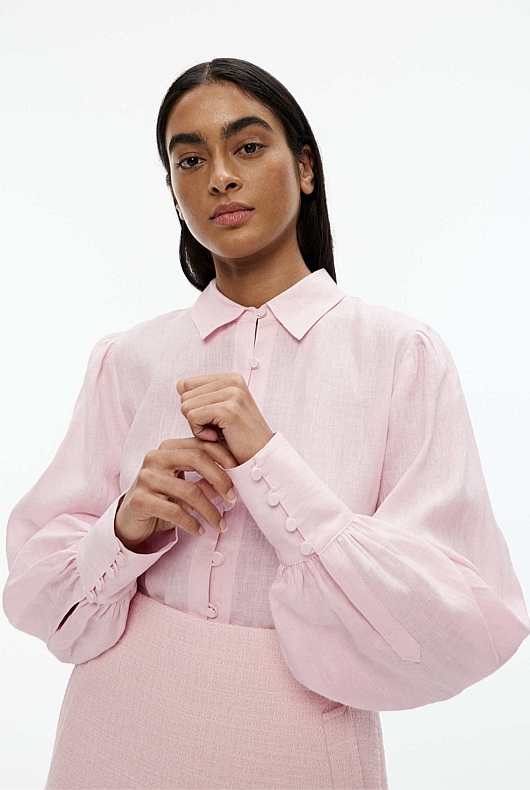 French Linen Volume Sleeve Shirt - Soft Pink