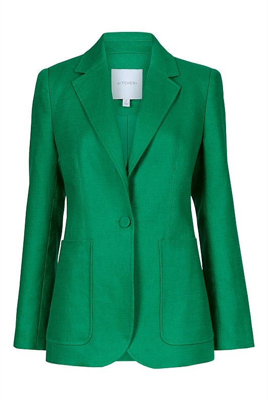 Linen Pin Stitch Blazer - Viridian Green