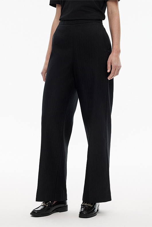 Cotton Linen Pull On Pant - Black