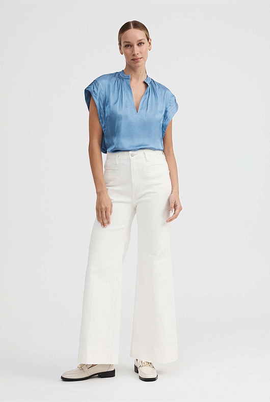 Cap Sleeve Blouse - Dusty Blue