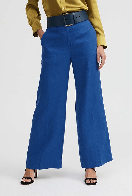 Linen Wide Leg Trouser - Bold Blue