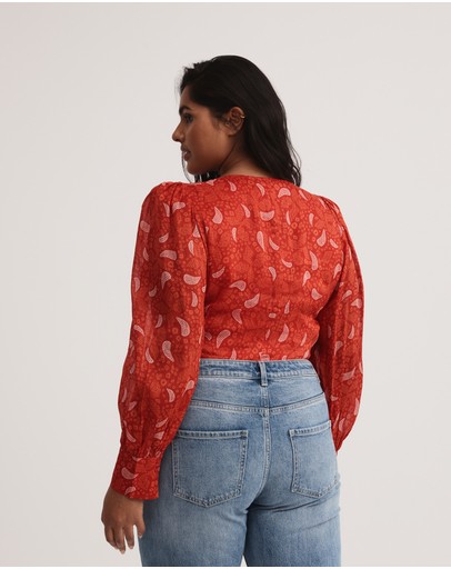 Witchery Silk Linen Geo Scarf Blouse